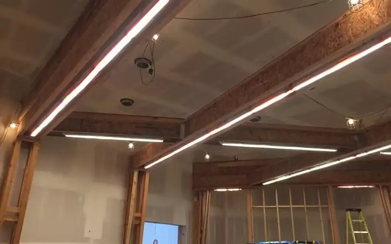 Beam ceiling lighting with LED strip lights